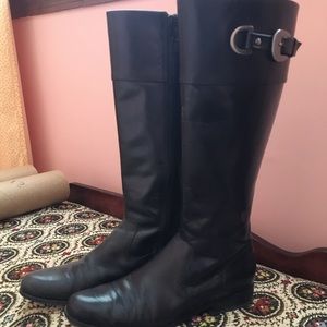 Black leather knee high boots